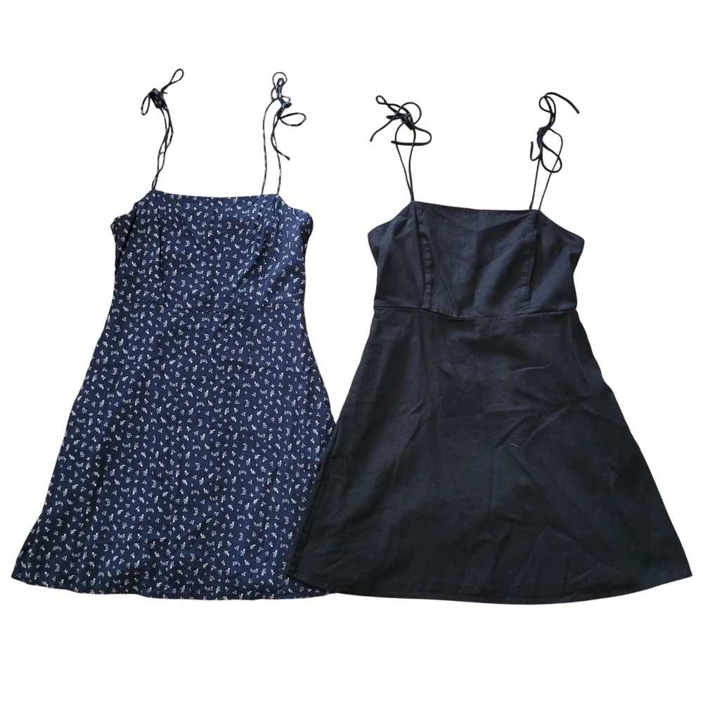 Old Navy Women M Mini Dress Lot 2 Black &‎ Navy Floral Smocked Back Sleeveless